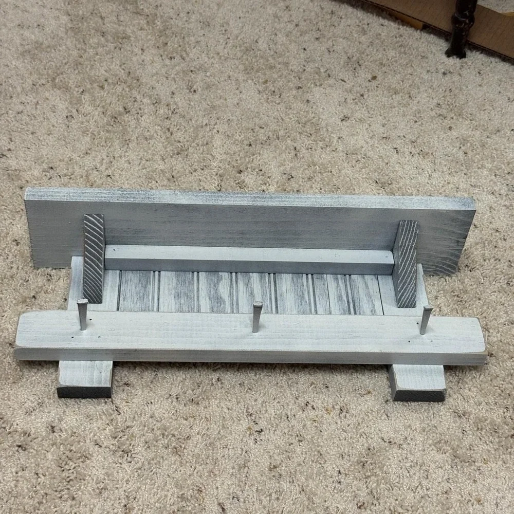 Rustic Distressed White Wood Wall Shelf with 3 Nail Hooks Farmhouse Decor 18in